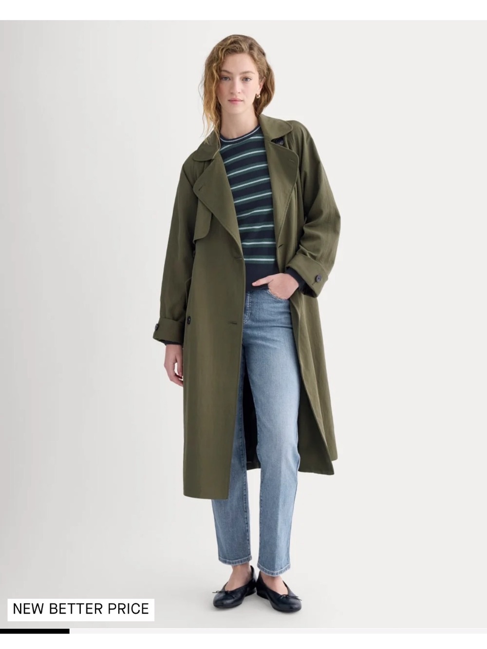 EVERLANE DRAPEY TWILL TRENCH, Olive